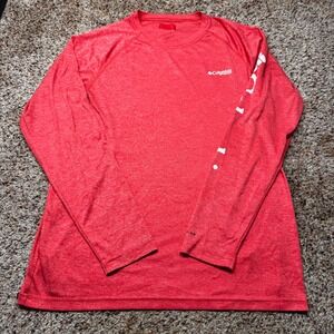 Columbia PFG Mens Large Red Heather Long Sleeve Performance Fishing Shirt Tee